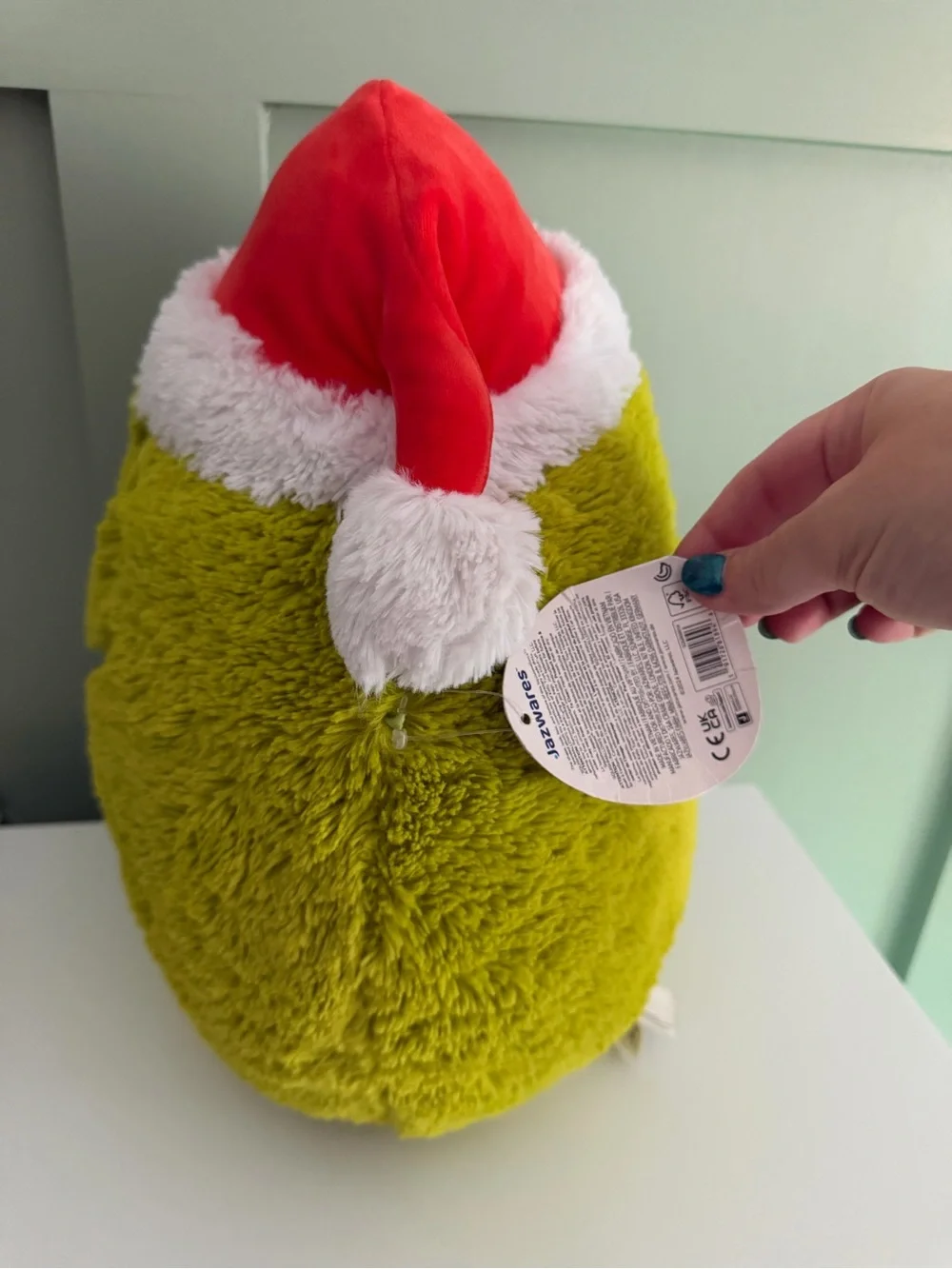 Squishmallows Fuzz-A-Mallows Grinch Green Plush with Santa Hat 2024